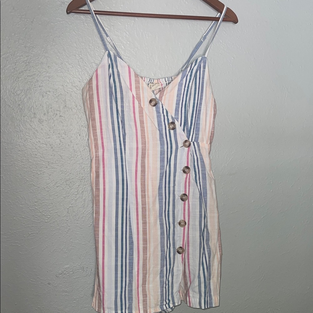 Japna White Stripes Faux Button Sleeveless Romper 100%cotton